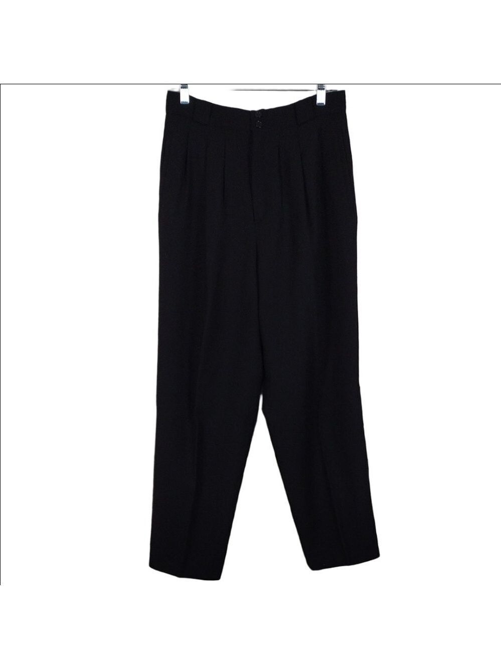 Alanni by Donny Brook Black Wool Pleated Front High Rise Straight Leg Trouser